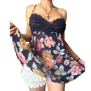 Vintage Victoria’s Secret Floral Lace Babydoll Top Y2k Coquette Fairy Grunge